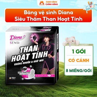 Băng vệ sinh DIANA CHARCOAL Than Hoạt Tính Siêu Mỏng Cánh Khử Mùi Kháng Khuẩn 8 Miếng - MC148