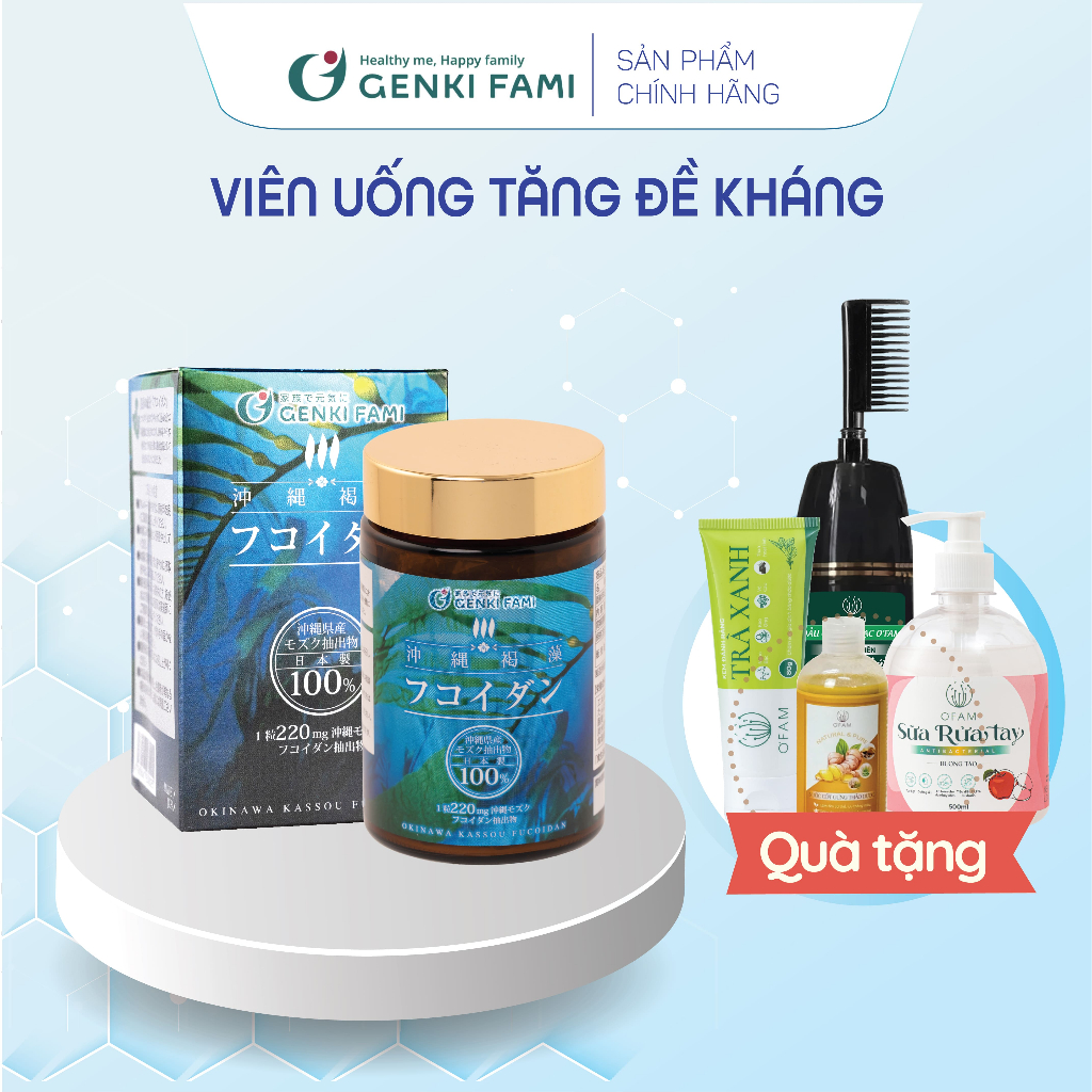 Viên Uống Fucoidan Okinawa Kassou GENKI FAMI Tăng Đề Kháng, Chống Oxy Hóa – Lọ 150 Viên