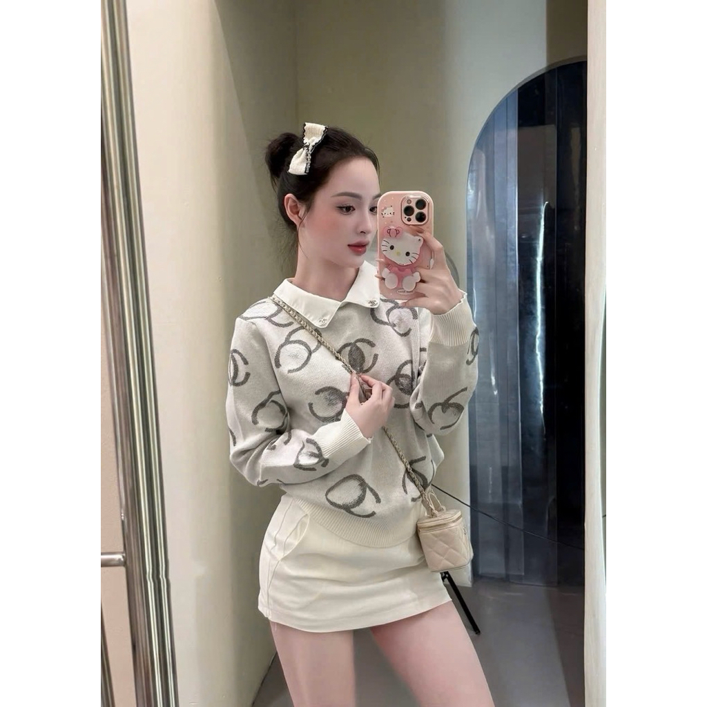 Áo Len Chữ Nhũ Cổ Bẻ Xinh QC