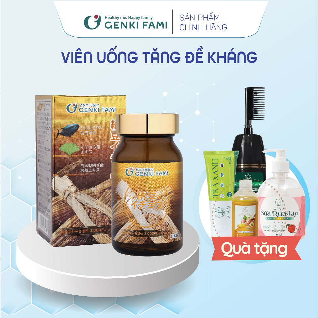TPBVSK Viên Uống Ngừa Đột Quỵ, Bổ Não, Nattokinase 3000FU Natto Ichou Genki Fami Nhật Bản - Hộp 90 V