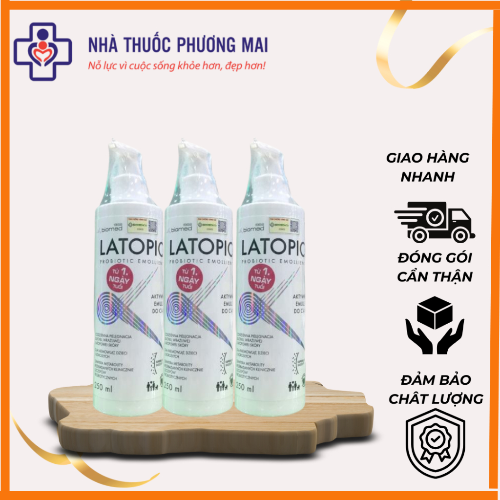LATOPIC Probiotic Emollient Active Body Emulsion 250ml - Nhũ tương dưỡng ẩm dịu ngứa da dị ứng, kích
