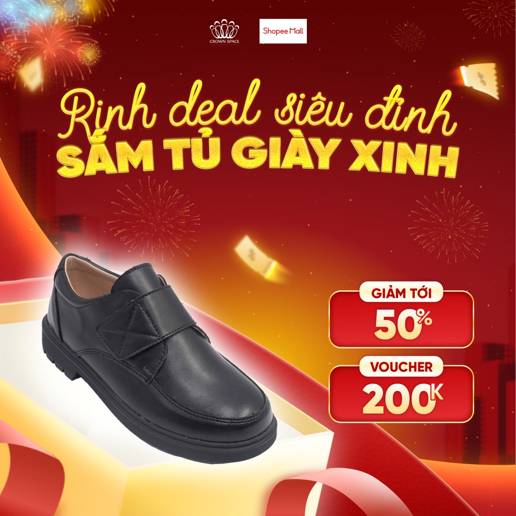 Giày Tây Crown Space Cho Bé Trai Đi Học Đi Chơi Thiết Kế Chuẩn Y Khoa Chính Hãng CRUK166