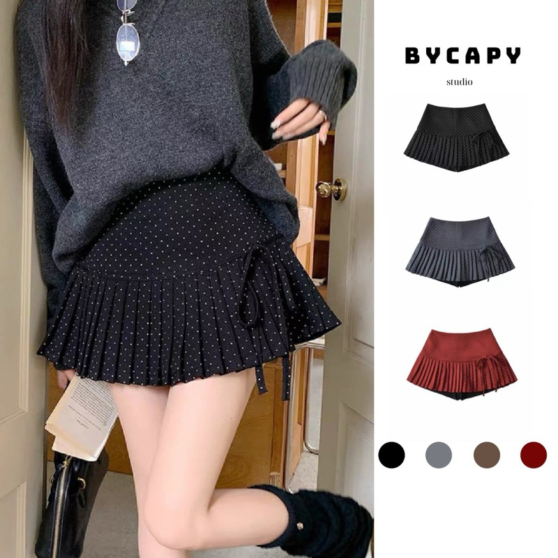 [BST Thu Đông] Chân Váy Dạ Chấm Bi Xếp Ly Cạp Cao Dáng Ulzzang Ngắn Hack Dáng Có Lót Trong Chất Dạ Dày Dặn | BigBuy360 - bigbuy360.vn