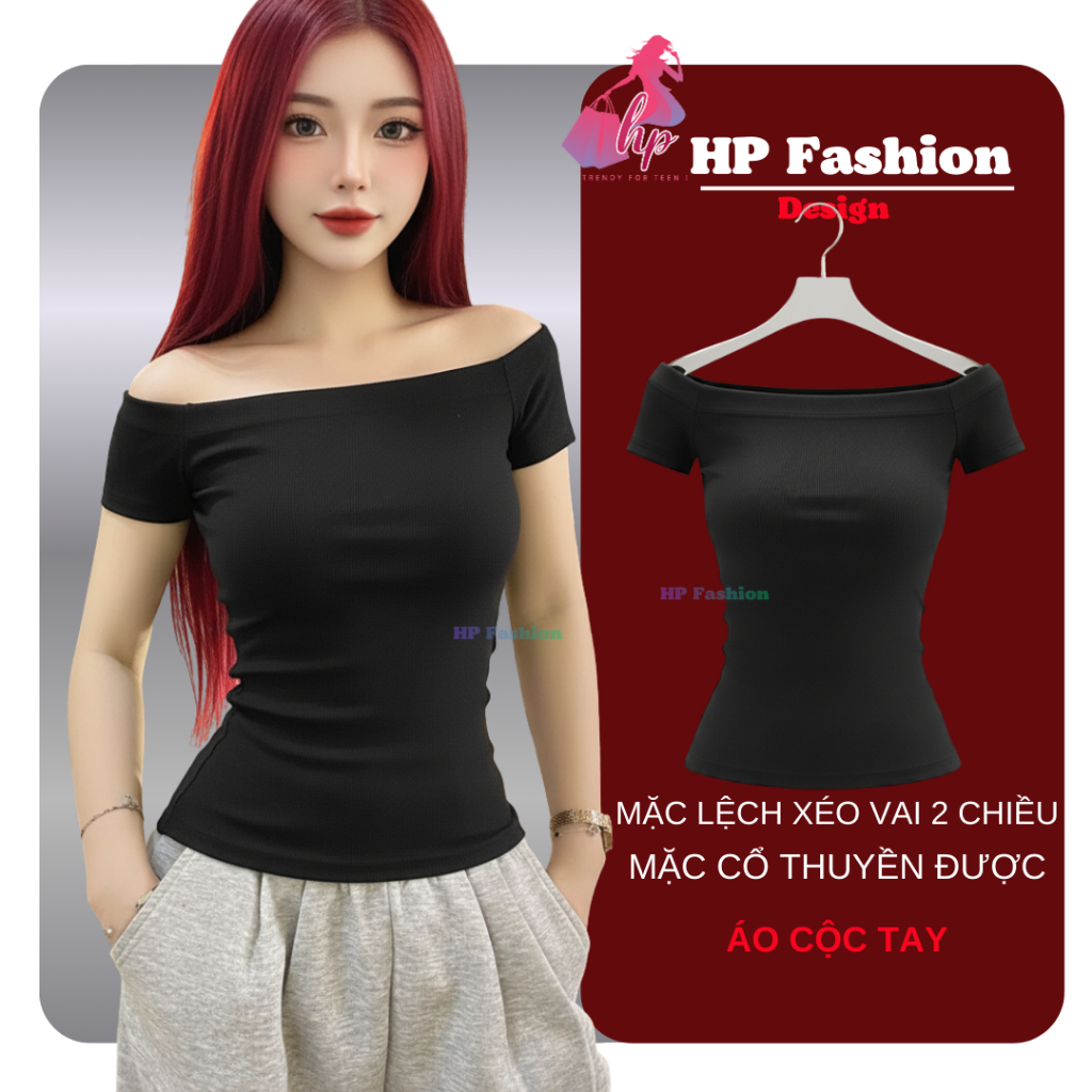 Áo thun trễ bệt vai  nữ chiết eo basic , áo phông nữ ôm body vải mịn giãn 4 chiều size S M L XL 2XL 3XL noel tết HP99 | BigBuy360 - bigbuy360.vn