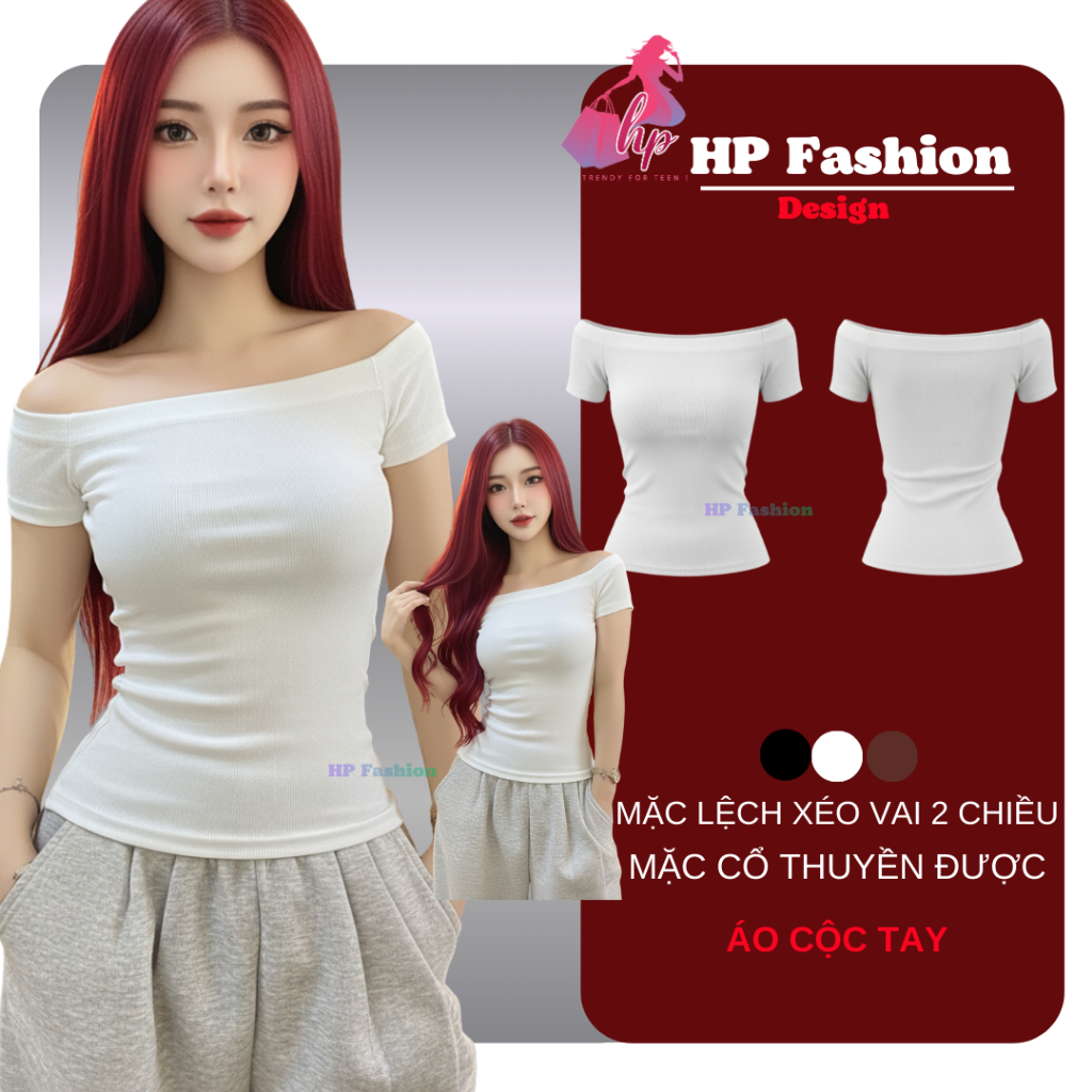 Áo thun trễ bệt vai  nữ chiết eo basic , áo phông nữ ôm body vải mịn giãn 4 chiều size S M L XL 2XL 3XL noel tết HP99 | BigBuy360 - bigbuy360.vn