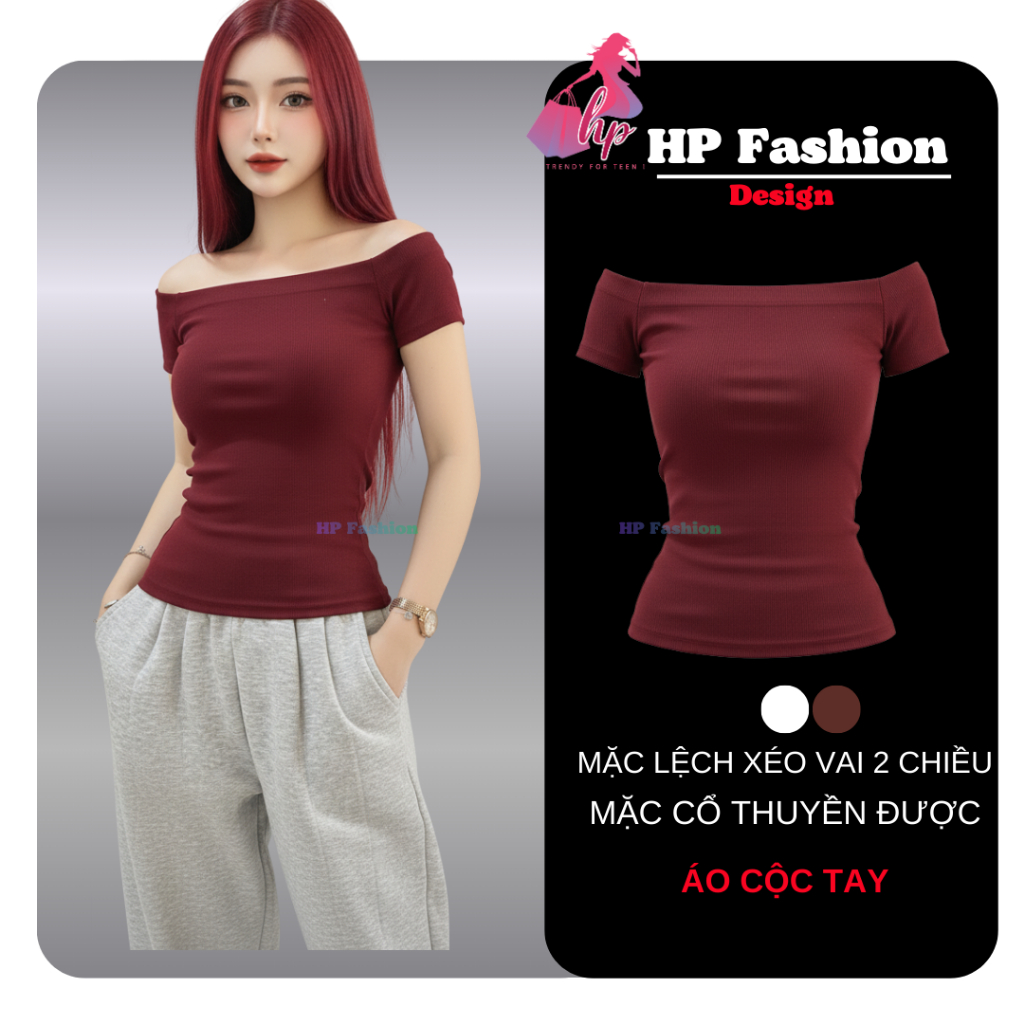 Áo thun trễ bệt vai  nữ chiết eo basic , áo phông nữ ôm body vải mịn giãn 4 chiều size S M L XL 2XL 3XL noel tết HP99 | BigBuy360 - bigbuy360.vn