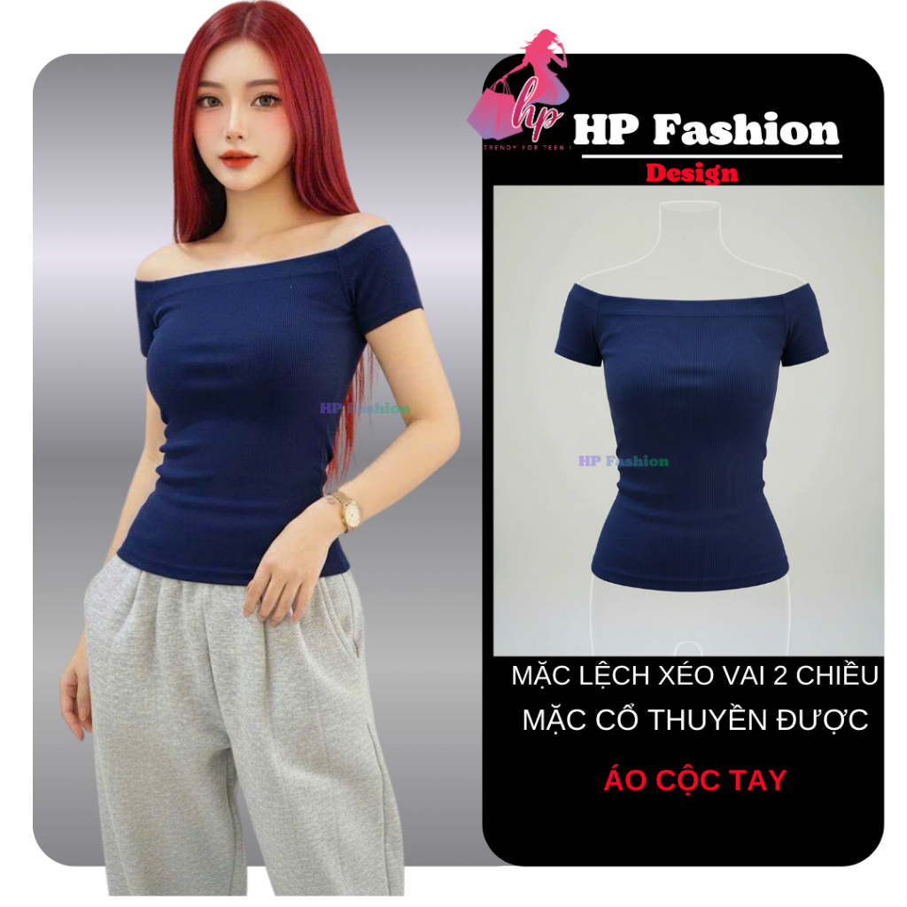 Áo thun trễ bệt vai  nữ chiết eo basic , áo phông nữ ôm body vải mịn giãn 4 chiều size S M L XL 2XL 3XL noel tết HP99 | BigBuy360 - bigbuy360.vn
