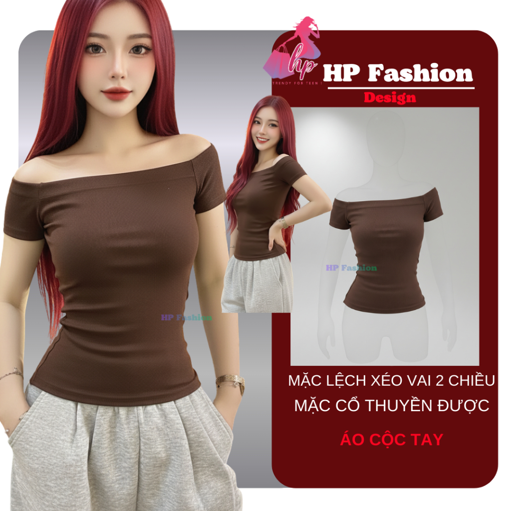 Áo thun trễ bệt vai  nữ chiết eo basic , áo phông nữ ôm body vải mịn giãn 4 chiều size S M L XL 2XL 3XL noel tết HP99 | BigBuy360 - bigbuy360.vn