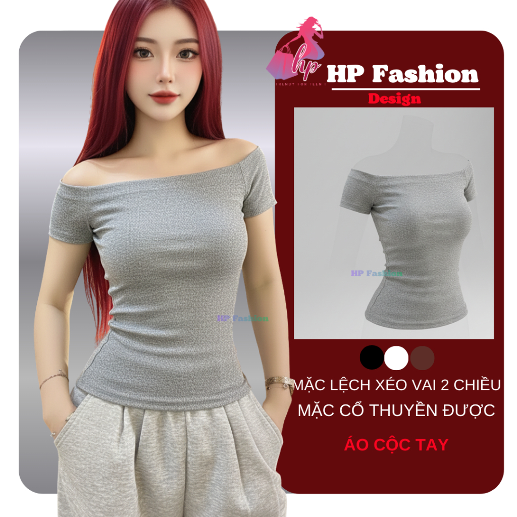 Áo thun trễ bệt vai  nữ chiết eo basic , áo phông nữ ôm body vải mịn giãn 4 chiều size S M L XL 2XL 3XL noel tết HP99 | BigBuy360 - bigbuy360.vn