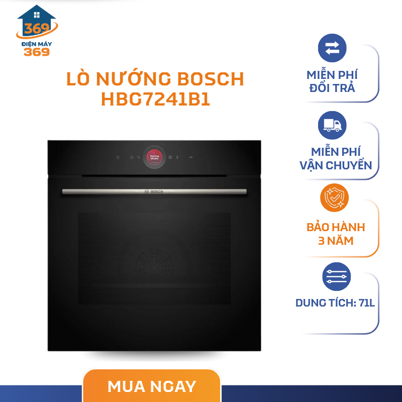Lò Nướng Âm Tủ Bosch HBG7241B1 Serie 8 – Công Suất 3600W – Đèn Halogen Chiếu Sáng Khoang Lò – SMC