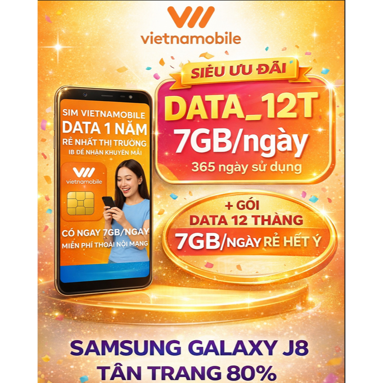 Điện Thoại S I M Data Vietnamobile 4G vào mạng sẵn 1 năm 7GB/Ngày 210GB/tháng 2555GB/Năm