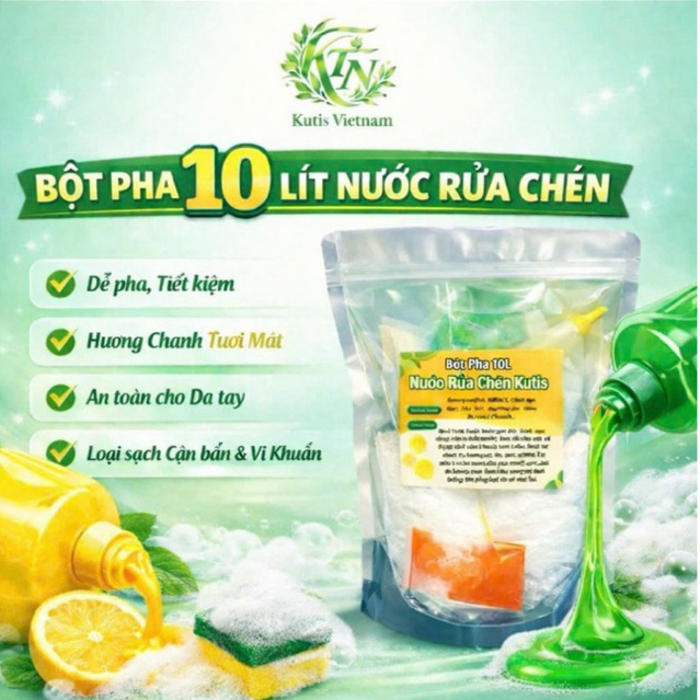 [Kutis Vietnam] Bột pha 10 lít nước rửa chén loại thường và loại chuẩn cty tự pha tại nhà tiết kiệm 