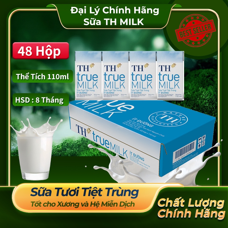 Sữa TH True MIlk 110ml Tiệt Trùng 3 Vị Ít Đường Nguyên Vị Có Đường Đại Lý Chính Hãng TH True MIlk