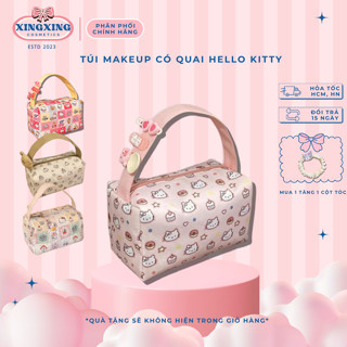 Túi đựng mỹ phẩm có quai cầm Hello Kitty nữ chần bông vintage nơ Make Up dễ thương ngọt ngào XINGXINGCOSMETICS
