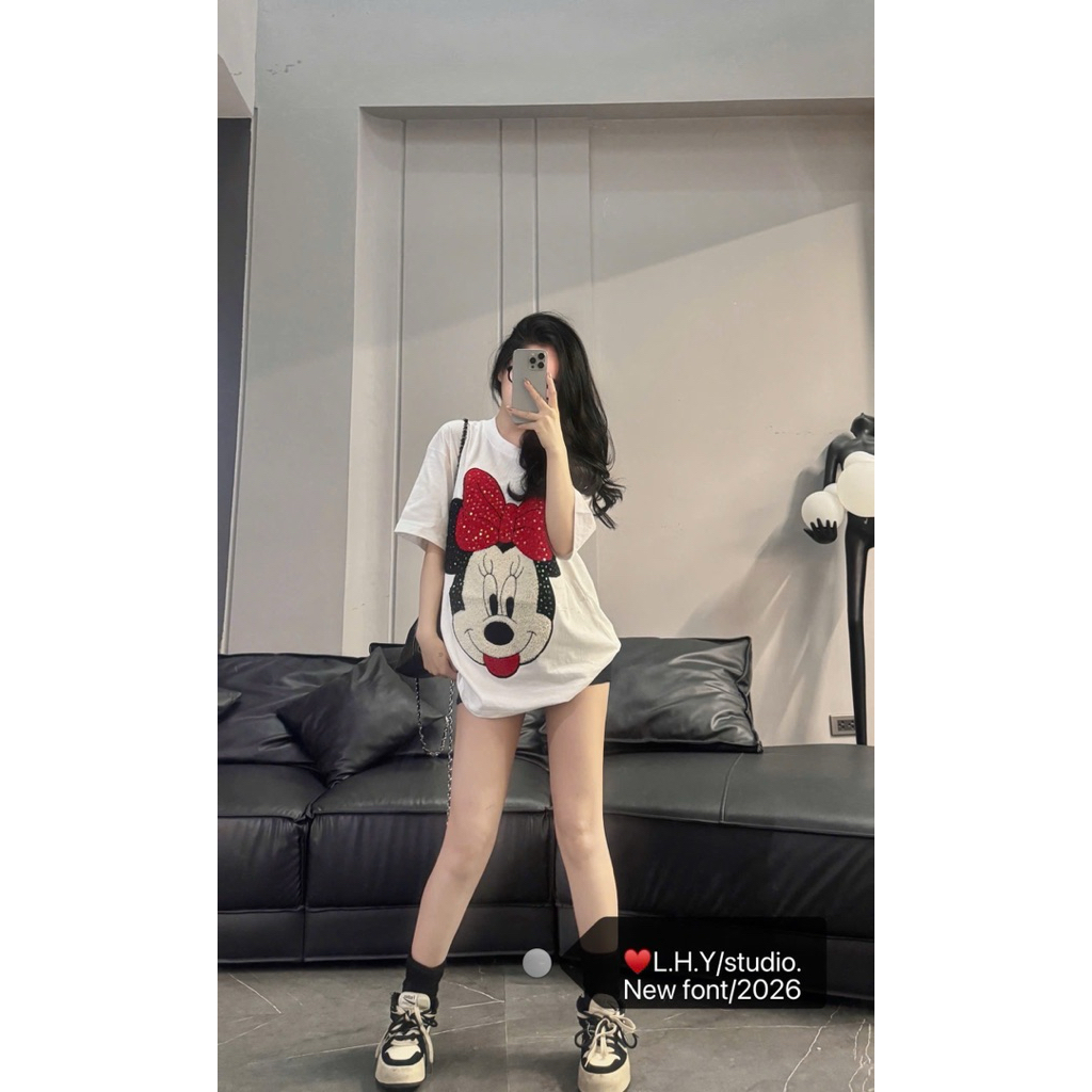 Áo phông mặt mickey bling bling kim sa hàng đẹp chuẩn ảnh