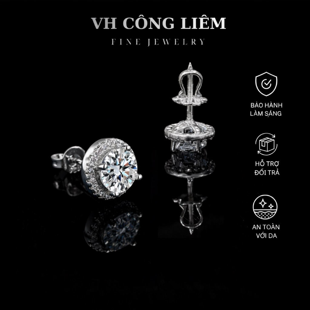 Bông Tai Đính Đá Chủ Bạc S925 Cao Cấp – VH Công Liêm