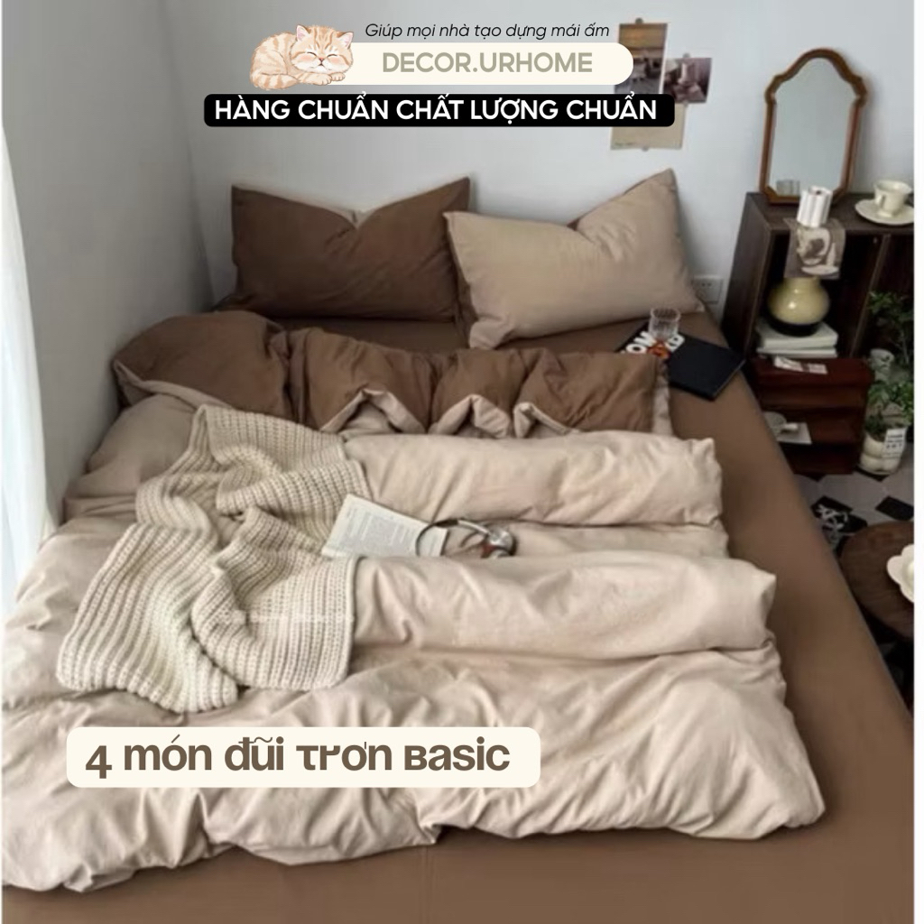 Đũi | Bộ Ga Gối 4 Món Vỏ Chăn Chất Liệu Đũi Màu Trơn Basic Mềm Nhẹ Thoáng Mát Thấm Hút Mồ Hôi