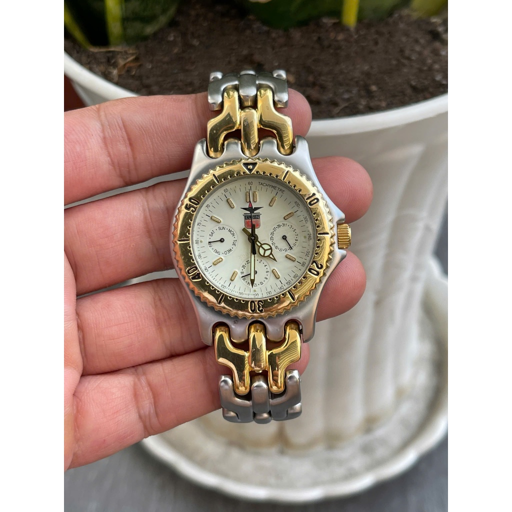 Đồng hồ nam Elgin usa dây demi hàng si Nhật chạy pin