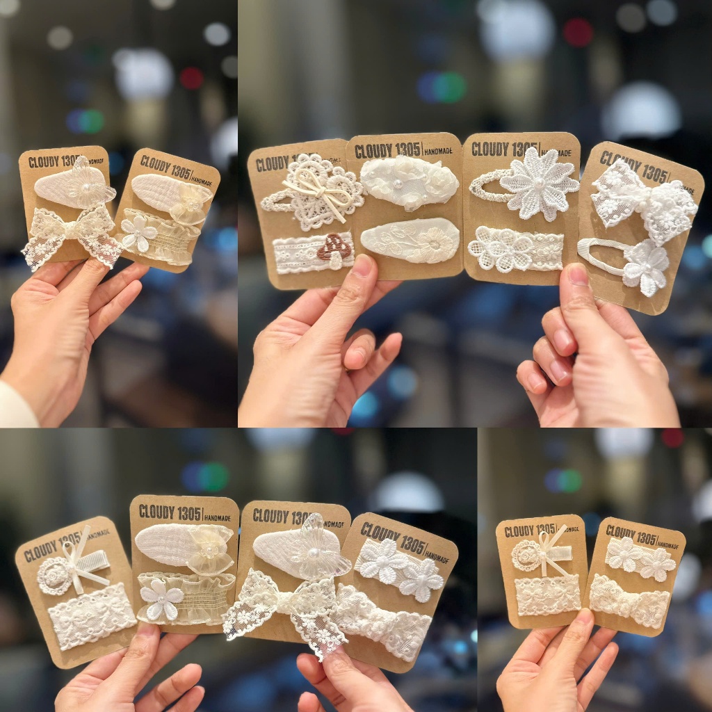 Set kẹp vintage tone trắng kem cho bé made by Cloudy's mami