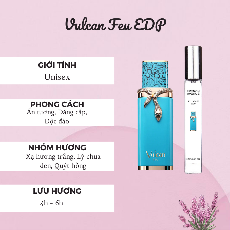 Nước Hoa Unisex Vulcan Feu EDP LAN PERFUME, Nước Hoa Chiết Phong Cách Ấn tượng, Độc đáo