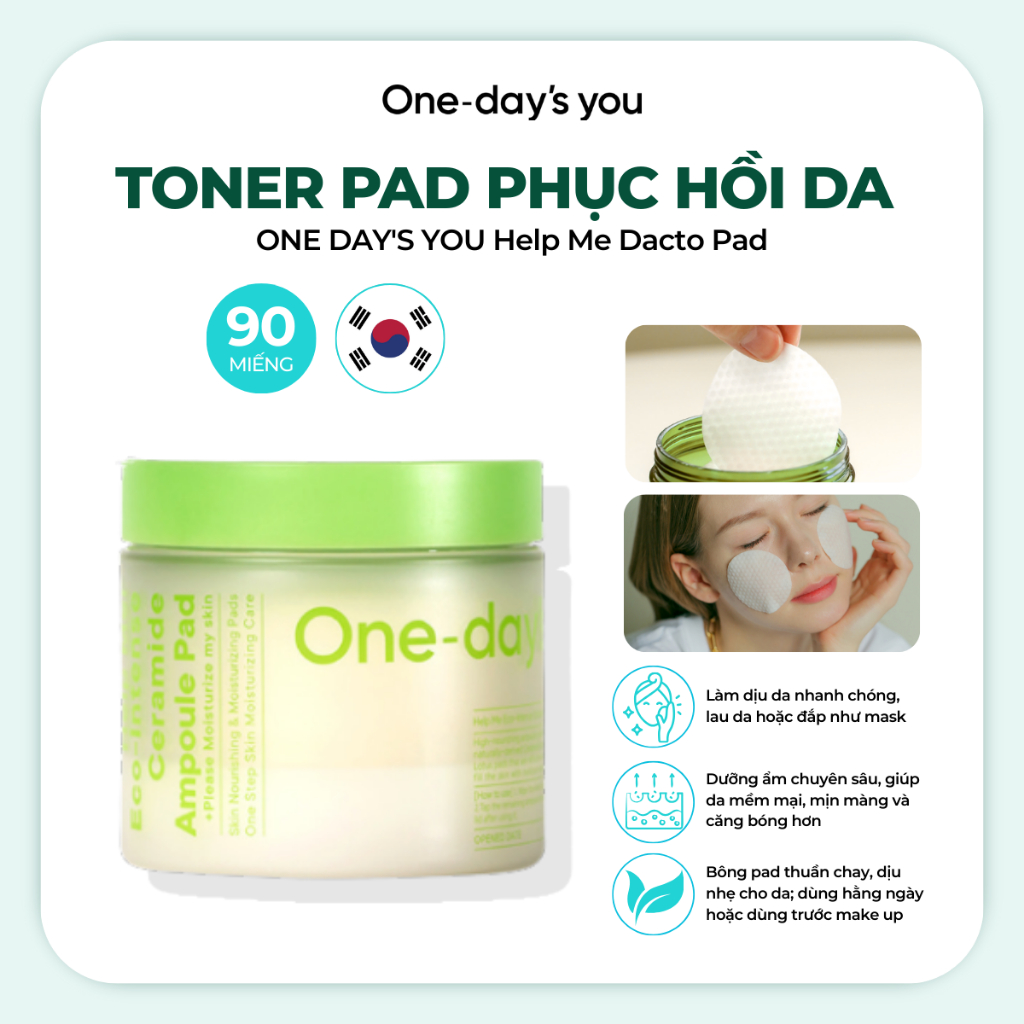 [FULL SIZE] Toner Pad Làm Dịu/Phục Hồi Da ONE DAY'S YOU Help Me Eco-intense Ceramide Ampoule Pad (90
