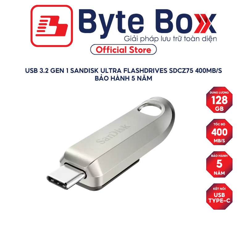 USB 3.2 Gen 1 SanDisk Ultra Flashdrives SDCZ75 128GB 400MB/s SDCZ75-128G-G46 - Bảo hành 5 năm