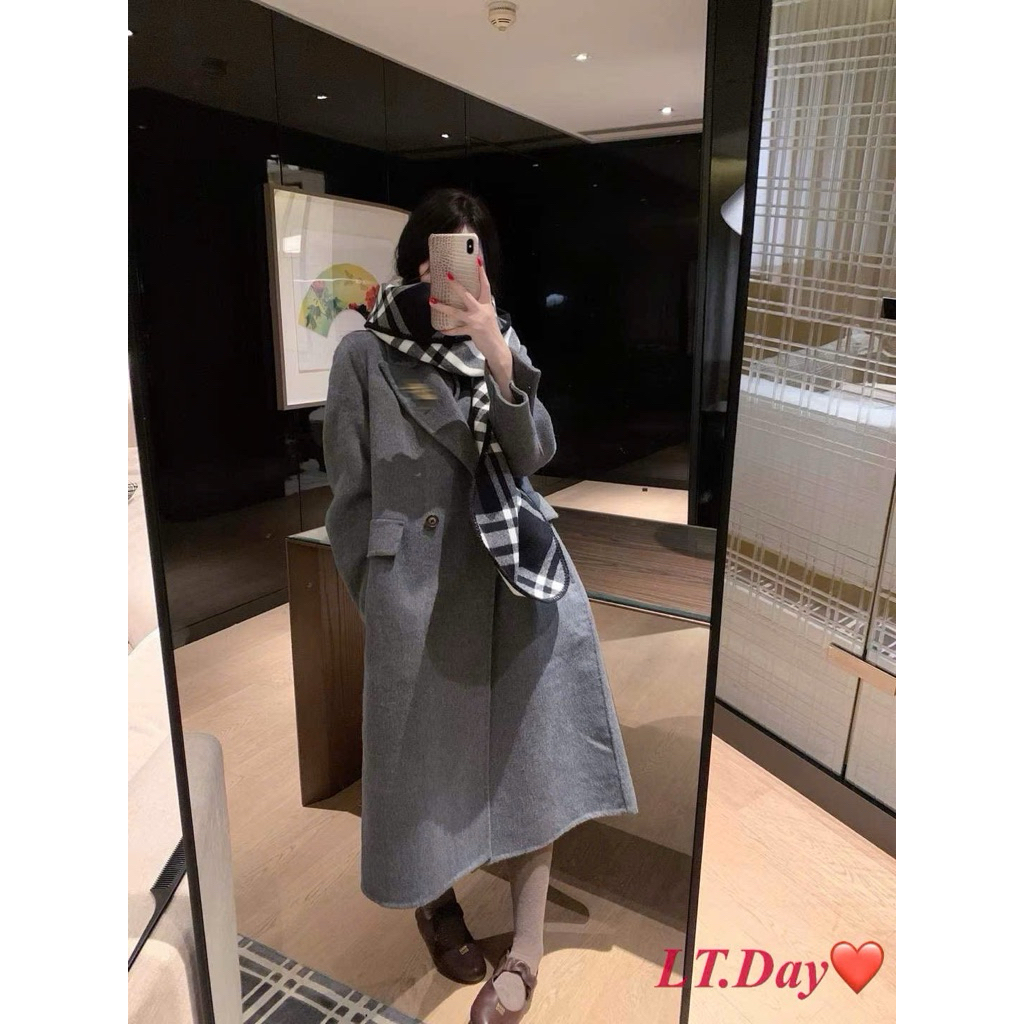 Set áo choàng dạ dáng dài kèm gile cổ lọ len