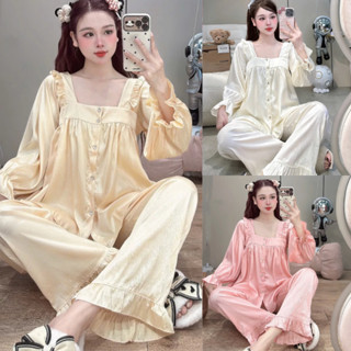 [DEAL MỞ BÁN] Bộ Đồ Ngủ Nữ JUSOKA Pijama Lụa Gấm Xước Lụa Dáng Tiểu Thư Cao Cấp Thoải Mái DD33