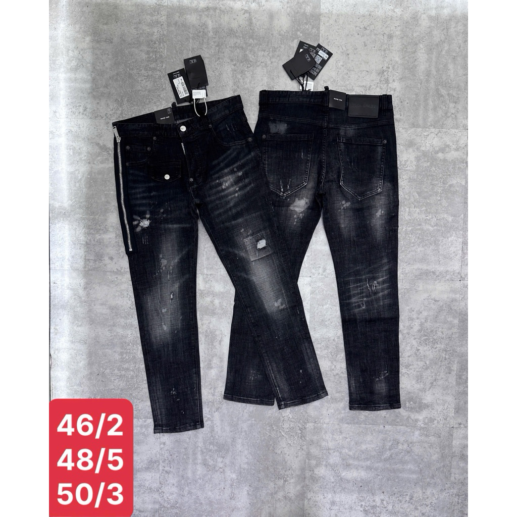 Quần Jean Nam Mã D2-25 Mẫu Biker Khoá Sườn Wash Rách Vảy Sơn, Nắp Túi Đùi From Ống Côn Dsq2