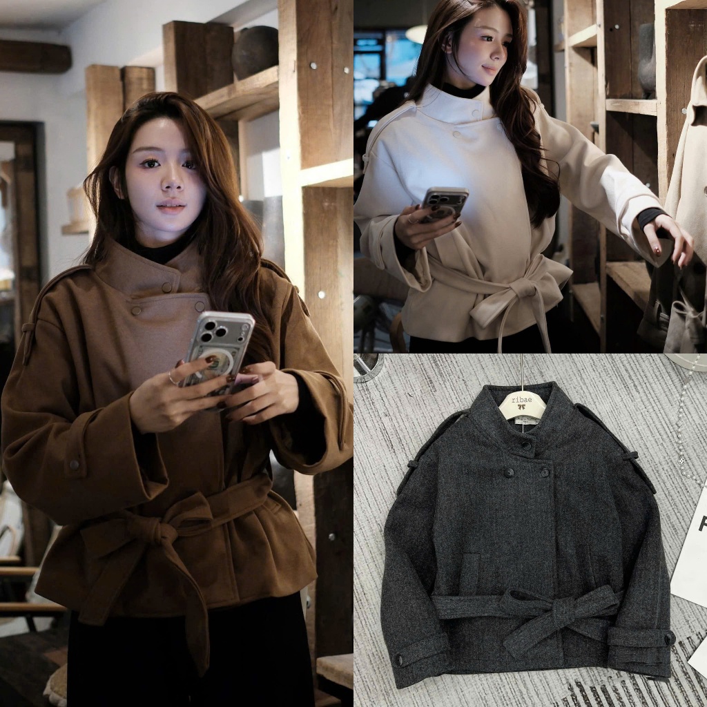 (Hàng Shop):Áo Khoác Dạ Cao Cổ Dáng Vest Tay Gài Đai Dáng Lỡ 3 Màu Tông Basic Tặng Đai Eo 3 Màu-Ảnh 