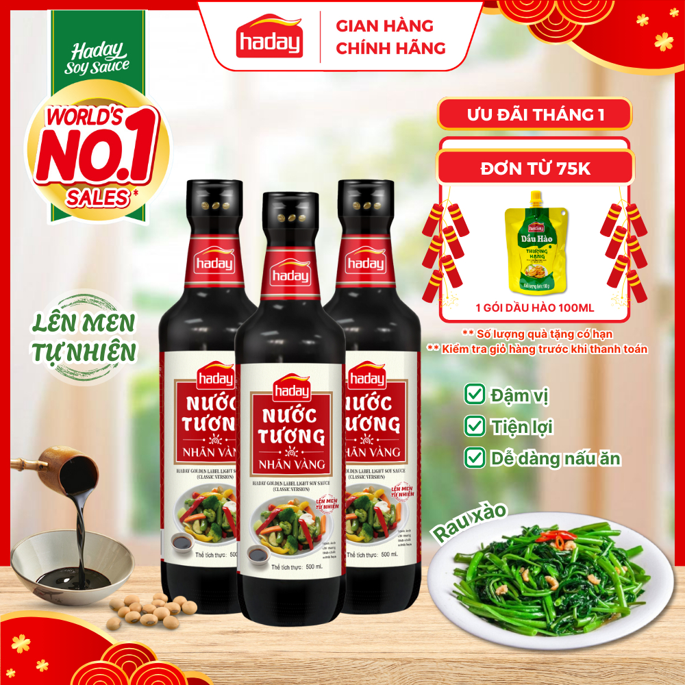 Nước tương Haday Nhãn Vàng 500ml - Ăn chay, nấu món ăn, làm nước chấm dimsum