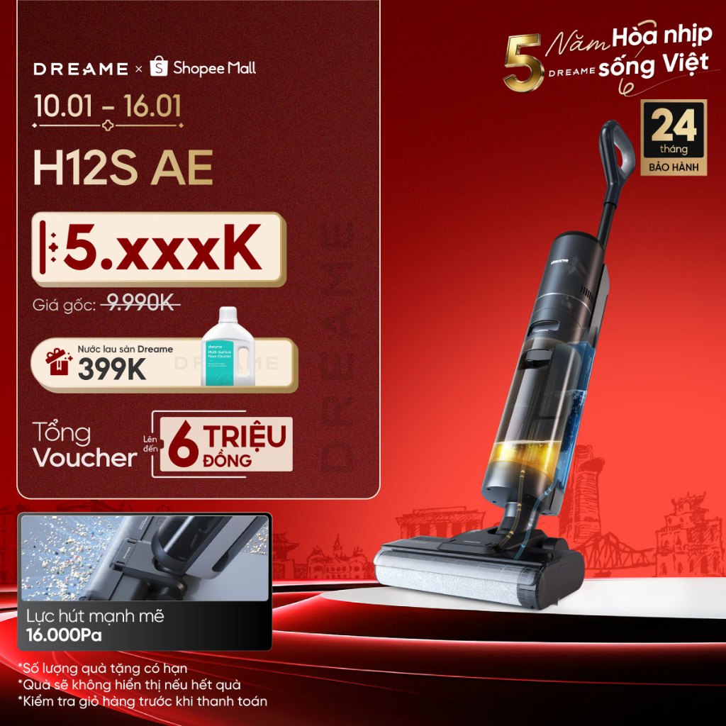 Dreame H12S AE/ H12 Pro Máy hút bụi lau sàn không dây | lực hút đến 16.000Pa | tự động giặt cuộn lăn