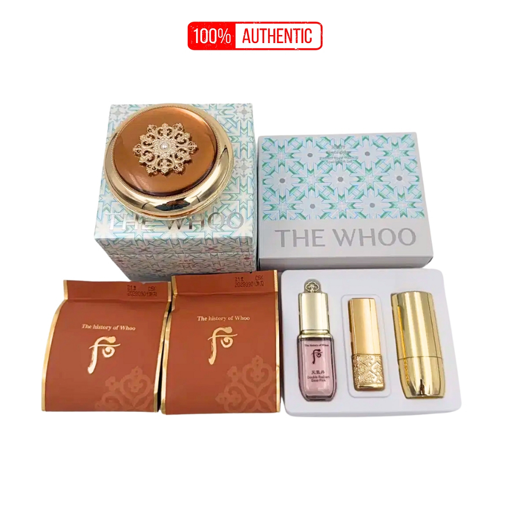 Set Cushion Whoo Cheongidan Radiant Essence – Phấn Nước Hoàng Cung + 2 Lõi, Cọ, Kem Lót & Son Mini