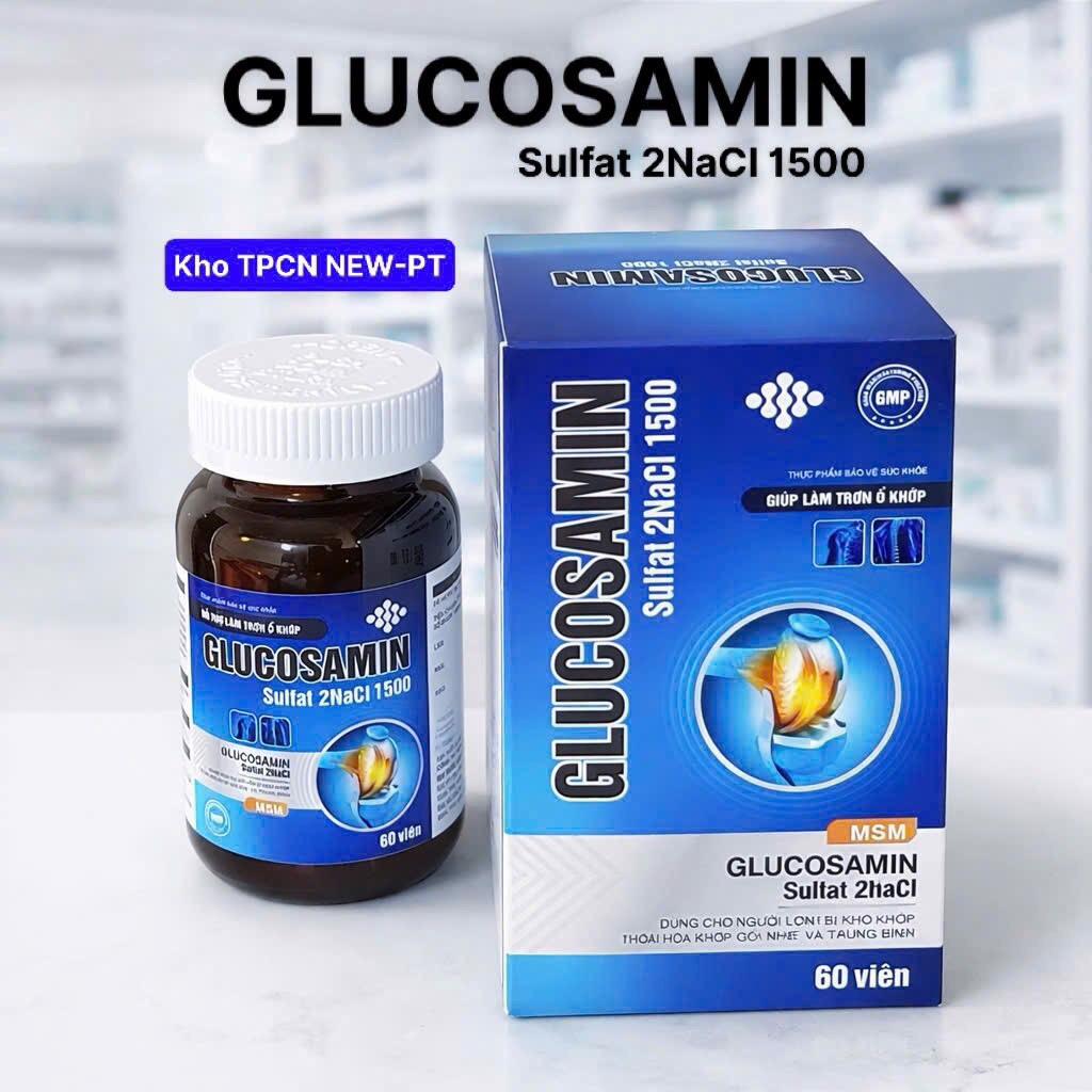 Bổ Khớp GLUCOSAMIN Sulfat 2NaCl 1500-Bổ Sung Dịch Nhờn Làm Trơn Ổ Khớp,Giảm Thoái Hoá Khớp(h/60v)