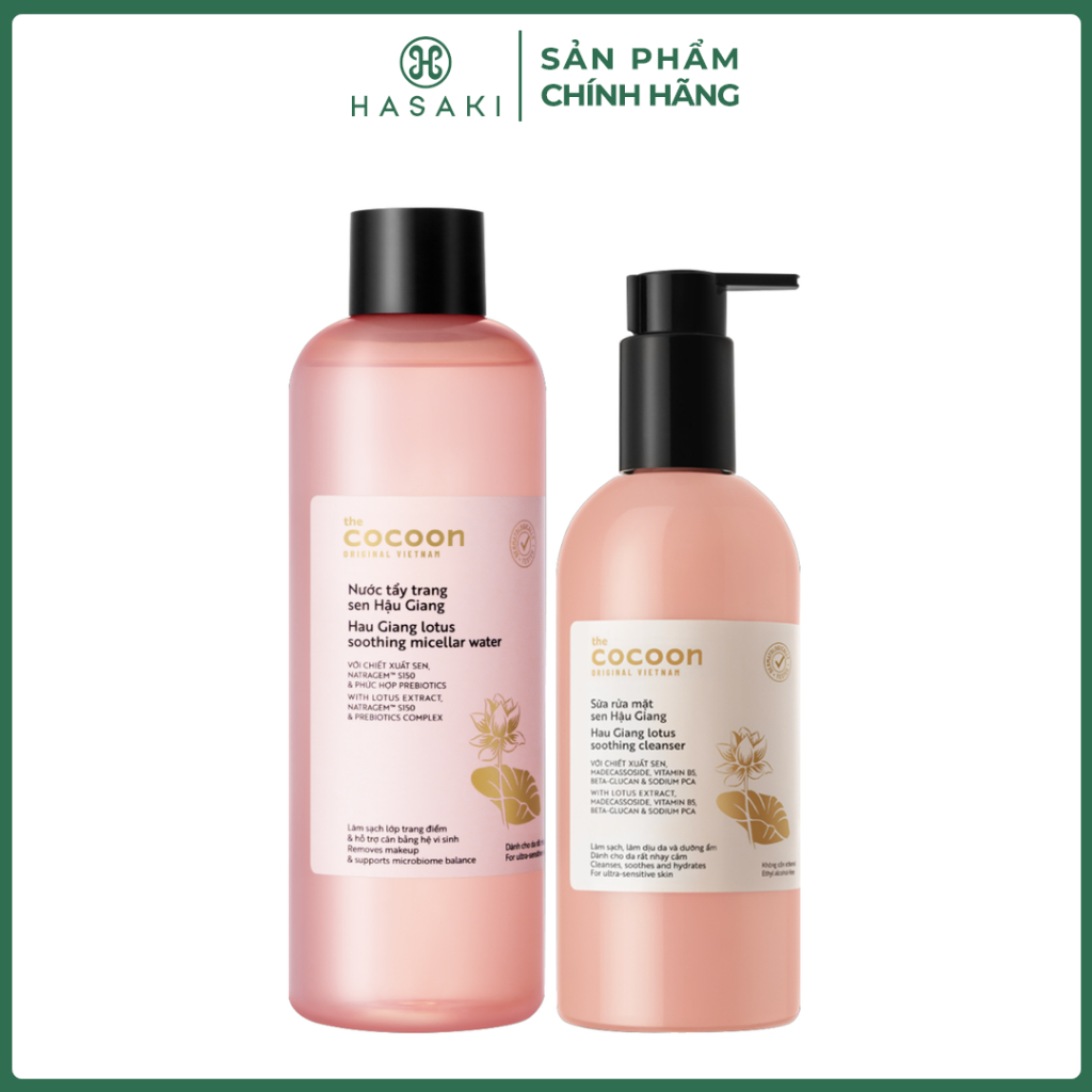 Combo Cocoon Nước Tẩy Trang 500ml + Sữa Rửa Mặt 310ml Sen Hậu Giang