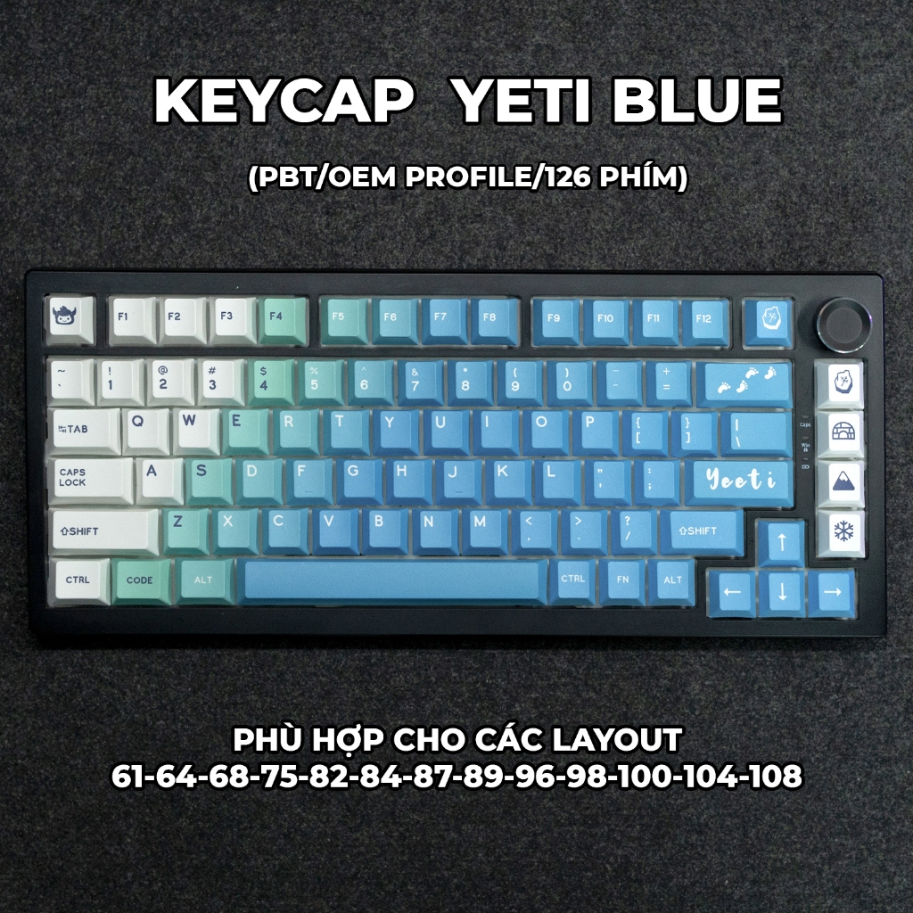Keycap Cho Bàn Phím Cơ Yeti Blue Thick PBT Cherry Profile 126 Phím