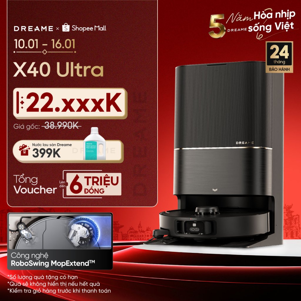 Dreame X40 Ultra/ L40s Ultra Robot hút bụi thông minh | lực hút đến 19.000Pa | BH 24 tháng