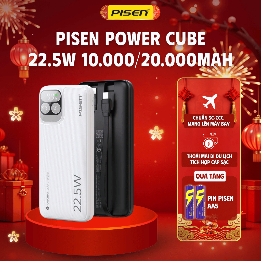 [Tặng Pin Pisen AA5, Hỏa tốc HCM] PISEN PowerLink CHUẨN 3C/CCC 22.5W 10000/20000mAh Chống Quá Tải Nh