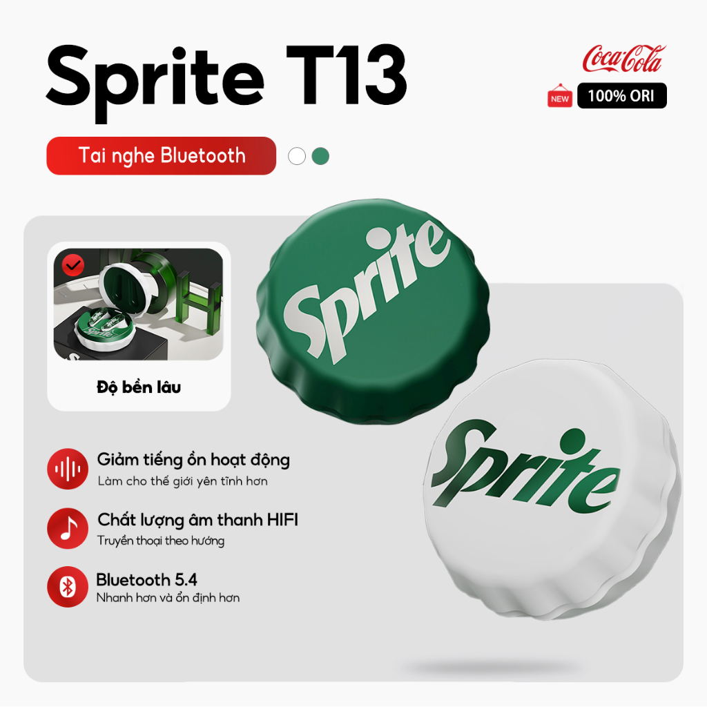 Coca-Cola Sprite T13 True Wireless Earbuds Bluetooth 5.4, Half-In-Ear Design with ENC Noise Cancelli