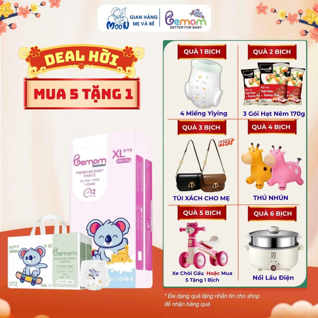 [TẶNG QUÀ] Combo 2 Tã Bỉm Bemom Summer/Plus Hàn Quốc Chính Hãng – Quần/Dán Đủ Size NB–4XL