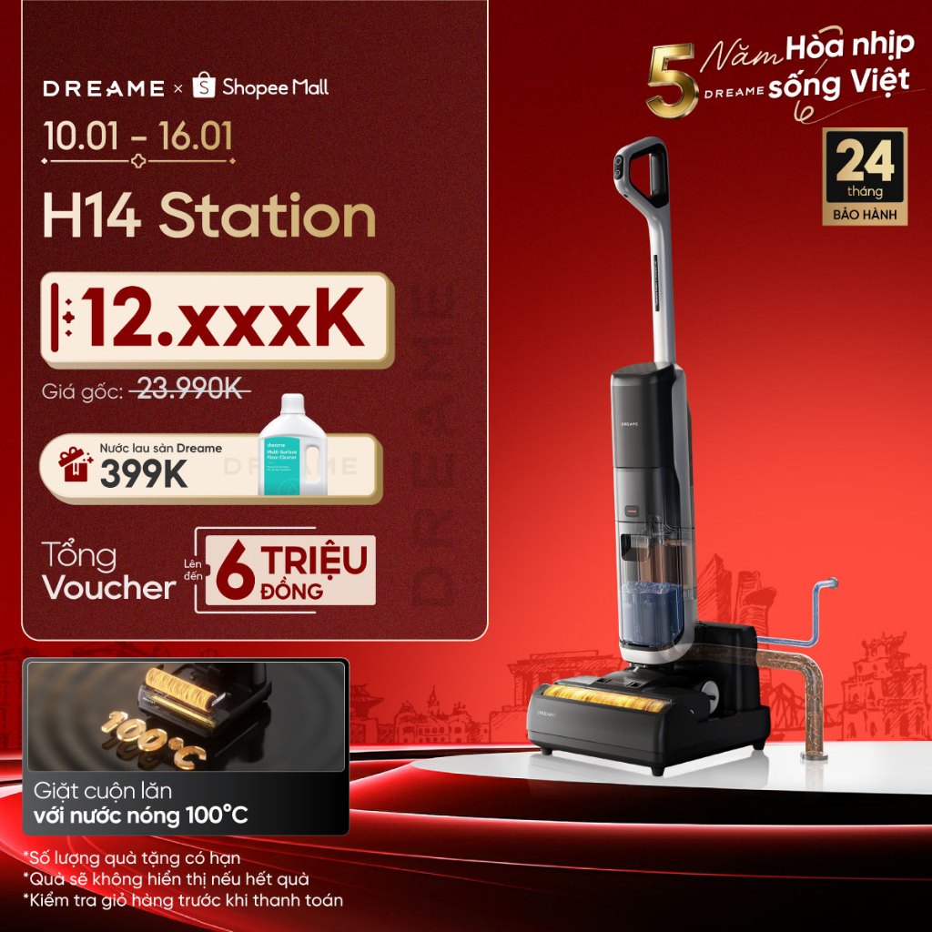 Dreame H14 Station Máy hút bụi lau sàn không dây | tự động xử lý nước bẩn | giặt cuộn lăn 100°C | BH