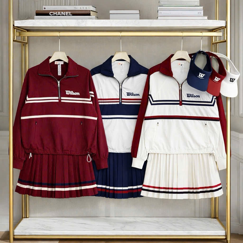 🎾Set Váy Thể Thao Nữ Tennis Wilson | Áo Khoác Dài Tay + Chân Váy Xếp Ly | Mặc Pickleball, Cầu Lông, 