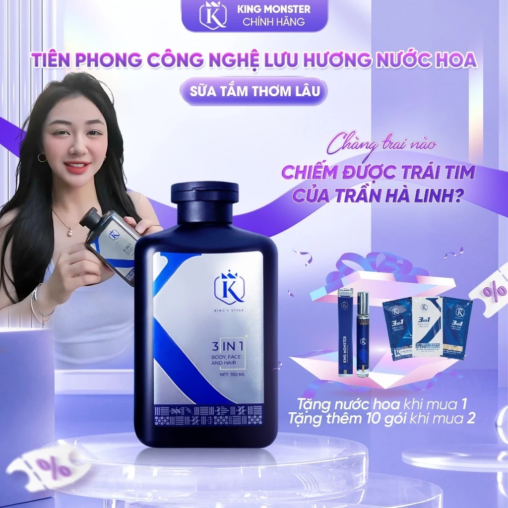 [MUA 1 TẶNG 1 NƯỚC HOA] Sữa tắm gội nam KING MONSTER 3 in 1 hương nước hoa cao cấp 350ml