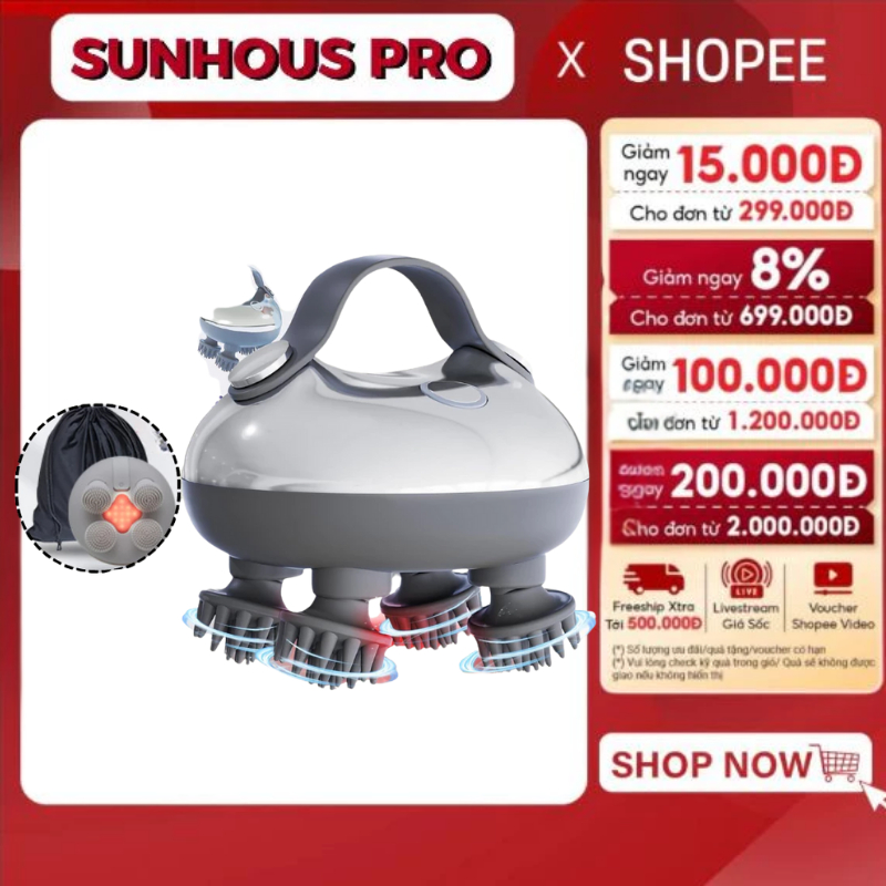 Máy Massage Đầu DELAX Mini 4 Chân, Giúp Giảm Stress, Thư Giãn Gội Đầu Dưỡng Sinh