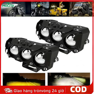 Đèn  trợ sáng 3 mắt LED bi cầu （ trắng - cos vàng siêu sáng） dùng chung cho ô tô -xe tải -xe máy IP68