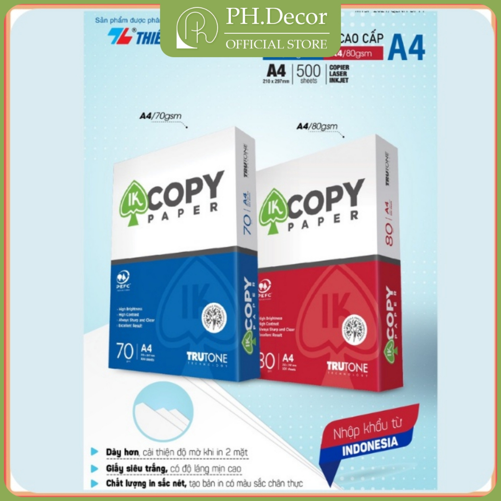 Giấy in A4, giấy photo 70gsm-80gsm Thiên Long IK Copy 500 tờ - Ream giấy A4 500 tờ | Chính hãng