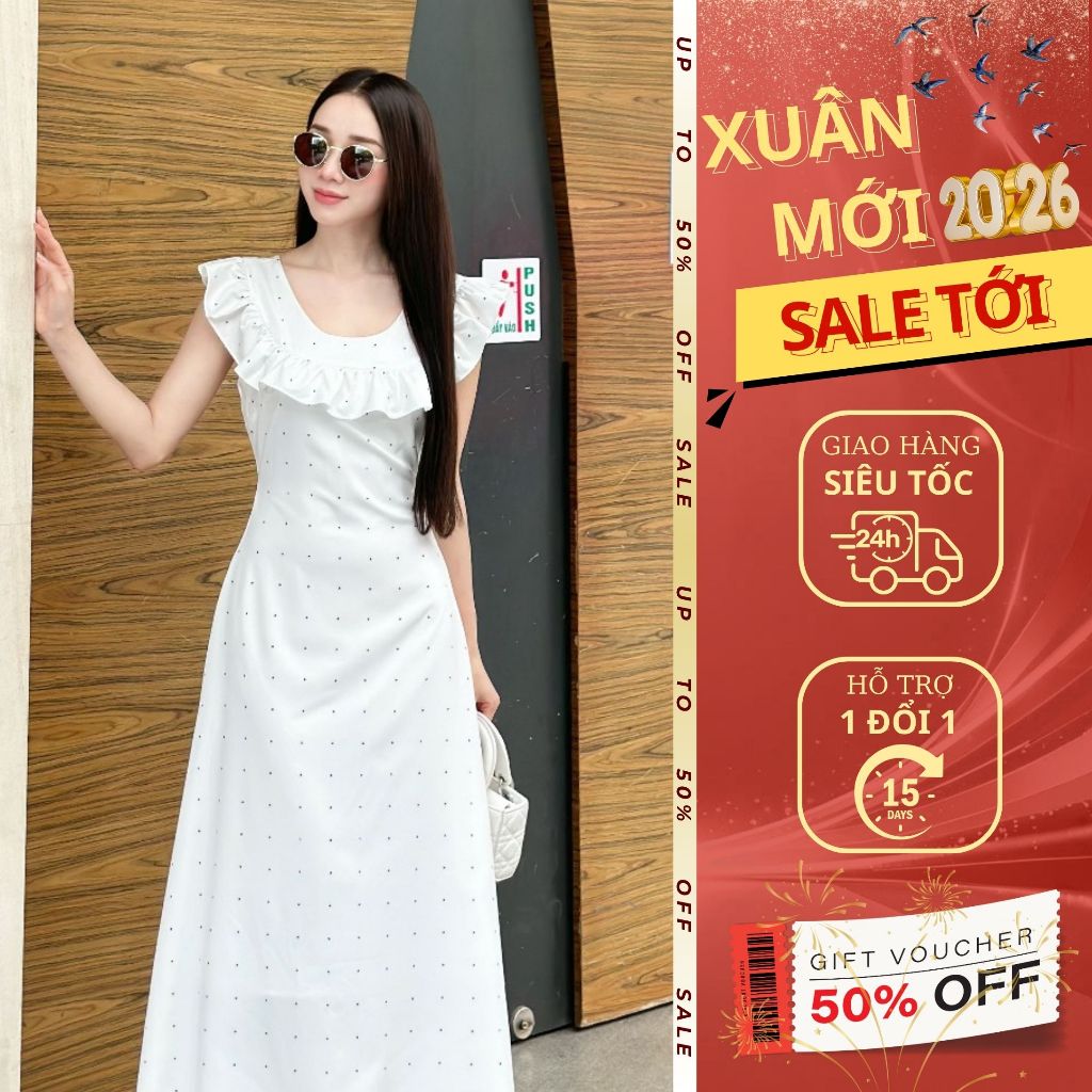 Váy chấm bi dáng dài Emili Design dáng ôm bánh bèo dễ thương midi [V327]