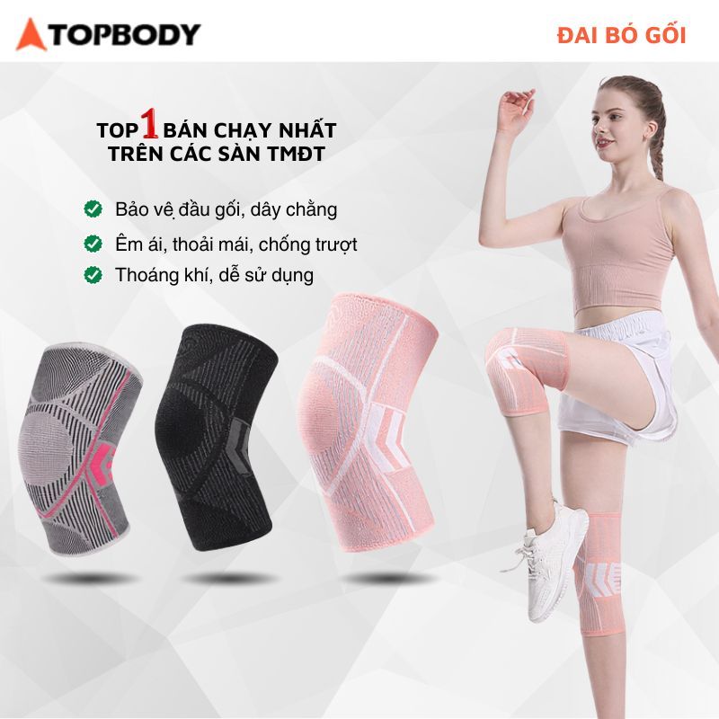 [1 Đôi] Đai Bó Gối Thể Thao Topbody, Băng Bảo Vệ Đầu Và Khớp Gối Tập Yoga, Gym, Bóng Đá, Chạy Bộ Kicosport DADOI