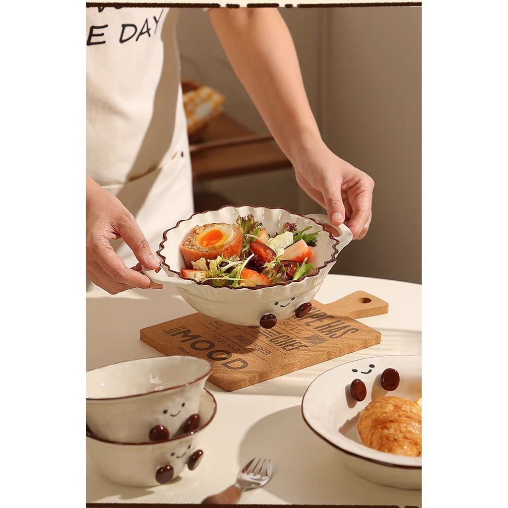 [Hoả Tốc] Bộ bát đĩa, tô ăn mì 2 quai Pang Pang cute, gốm sứ dễ thương, bát sứ cute - Tiệm gốm Chôla