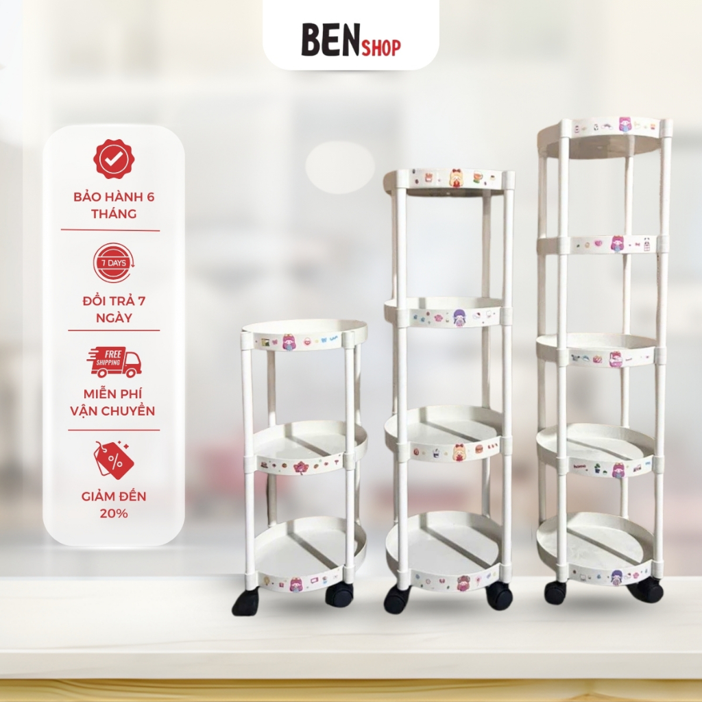 Kệ Tròn 3 Tầng Có Bánh Xe Tashuan Nhựa Dày Cứng Cáp Úp Bát Đĩa Ly Cốc Gọn Gàng Tiện Dụng